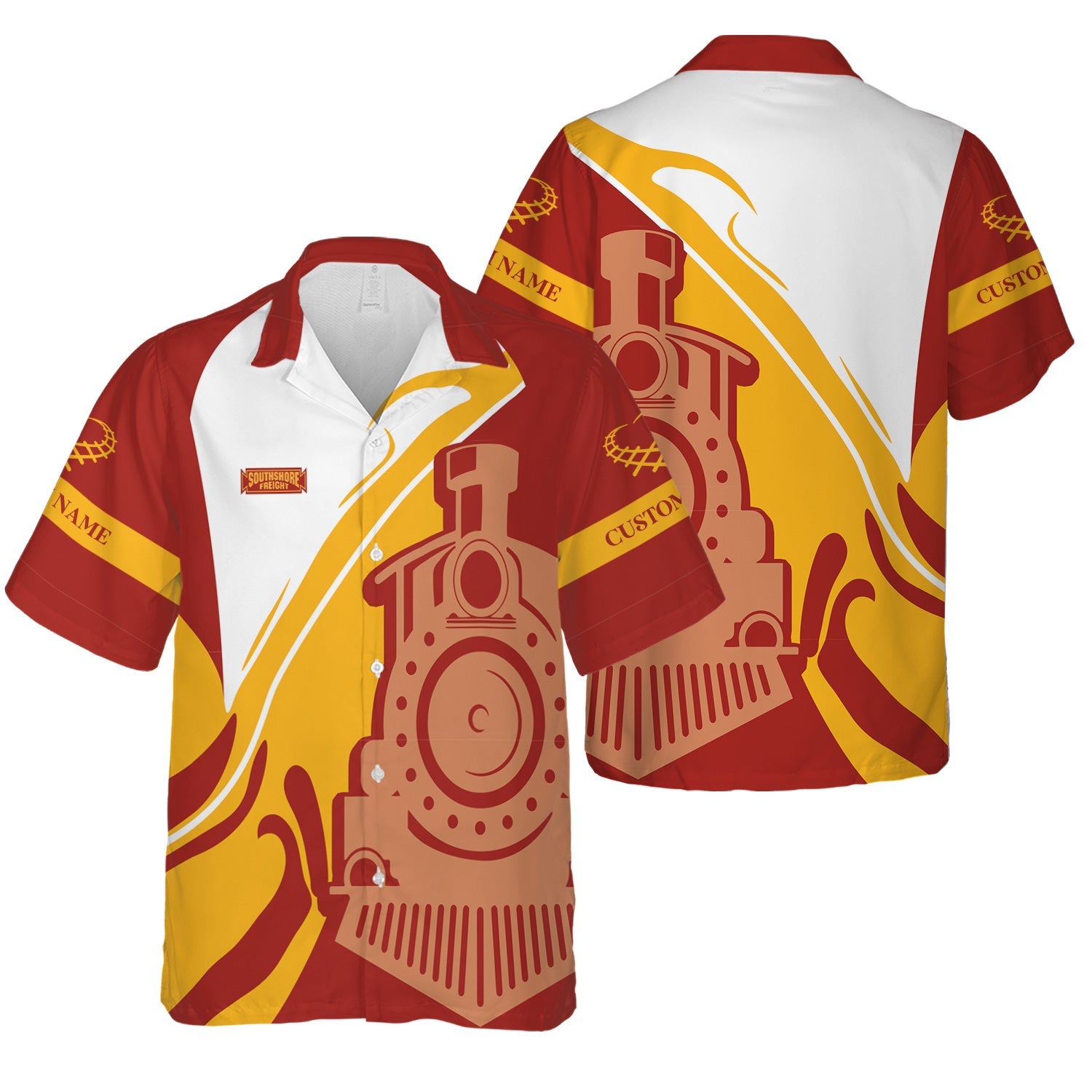 Railspirit Personalized Chicago South Shore and South Bend Railroad Hawaiian Shirt Flame-Inspired Style Shirt Gift Idea For Train Lovers