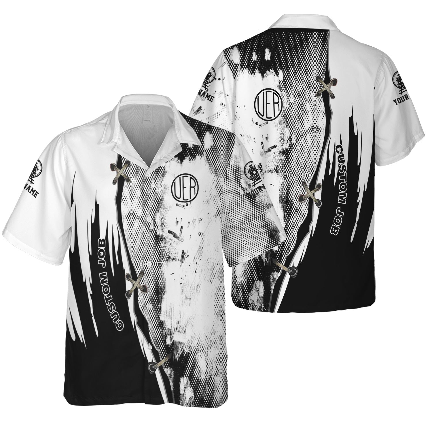 Railspirit Personalized Union Electric Railway Hawaiian Shirt Retro Stitches Design with Custom Position Train Shirt