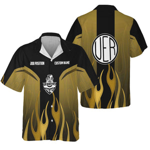 Railspirit Custom Name and Job Title Union Electric Railway Hawaiian Shirt Flame Graphic Train Shirt For Rail Workers