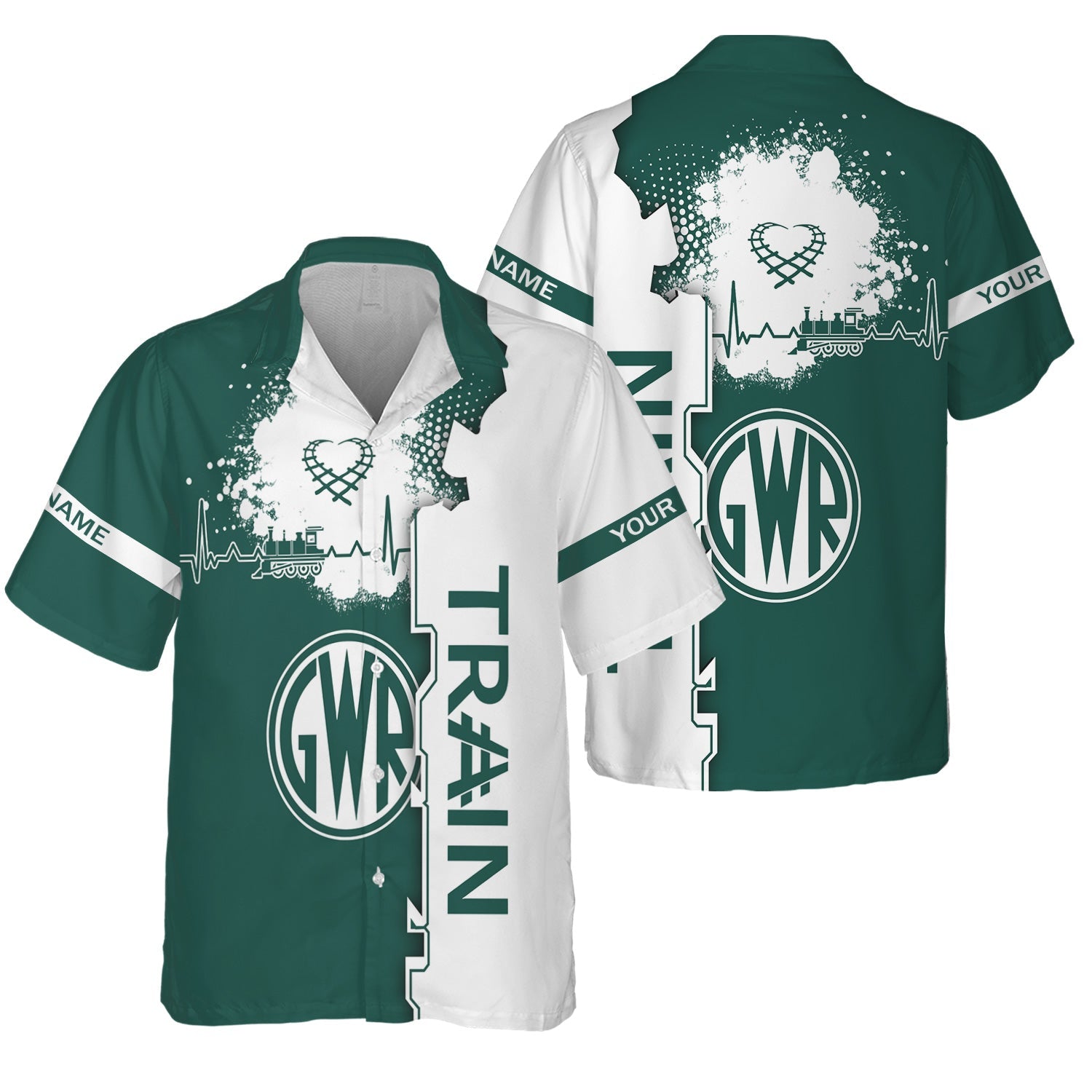 Railspirit Personalized Great Western Railway Hawaiian Shirt Engine Heartbeat and Track Love Style Shirt Gift Idea For Train Lovers