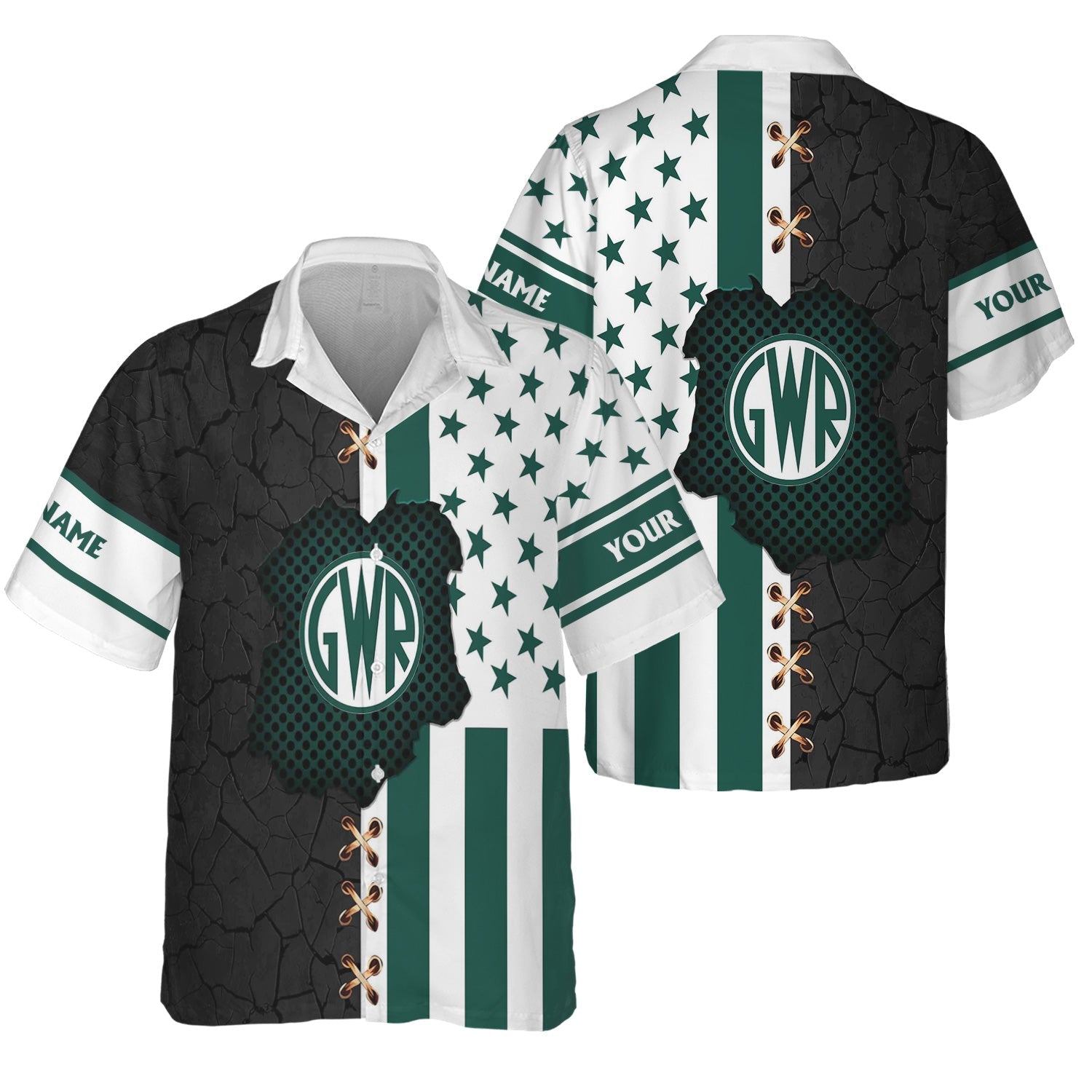 Railspirit Personalized Great Western Railway Hawaiian Shirt American Flag with Crack Effect Train Shirt