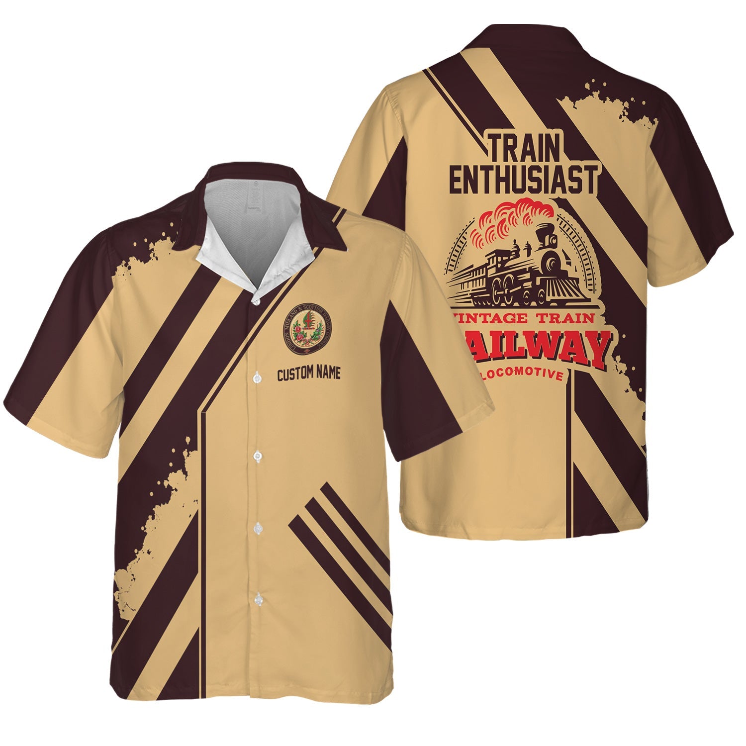 Railspirit Personalized London, Midland and Scottish Railway Hawaiian Shirt Locomotive Design Train Shirt for Train Enthusiast