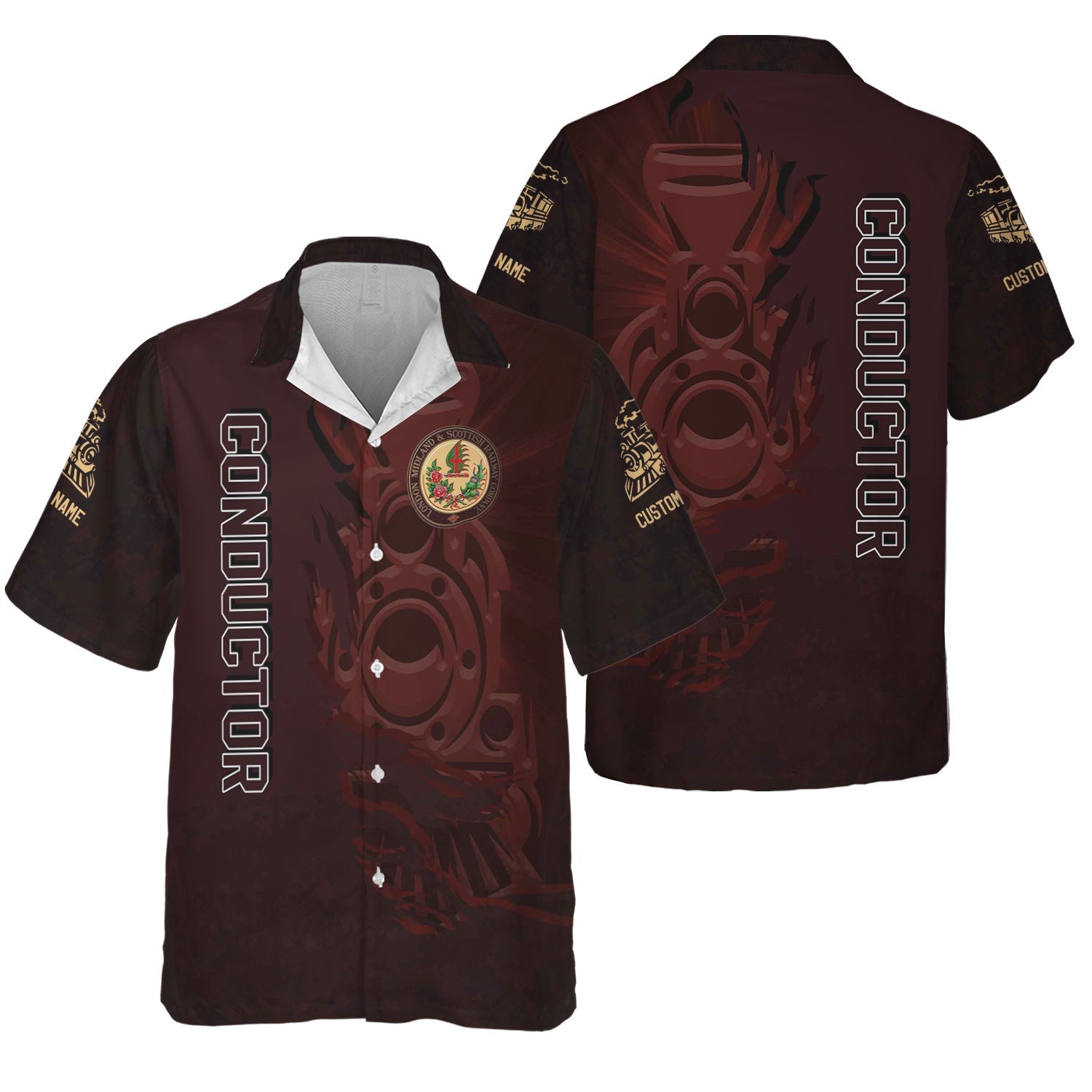 Railspirit Personalized London, Midland and Scottish Railway Hawaiian Shirt Blazing Style with Custom Position Train Shirt