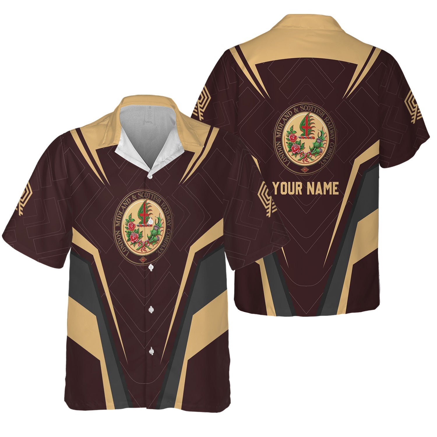 Railspirit Personalized London, Midland and Scottish Railway Hawaiian Shirt Railway Inspired Apparel Train Shirt For Train Lovers