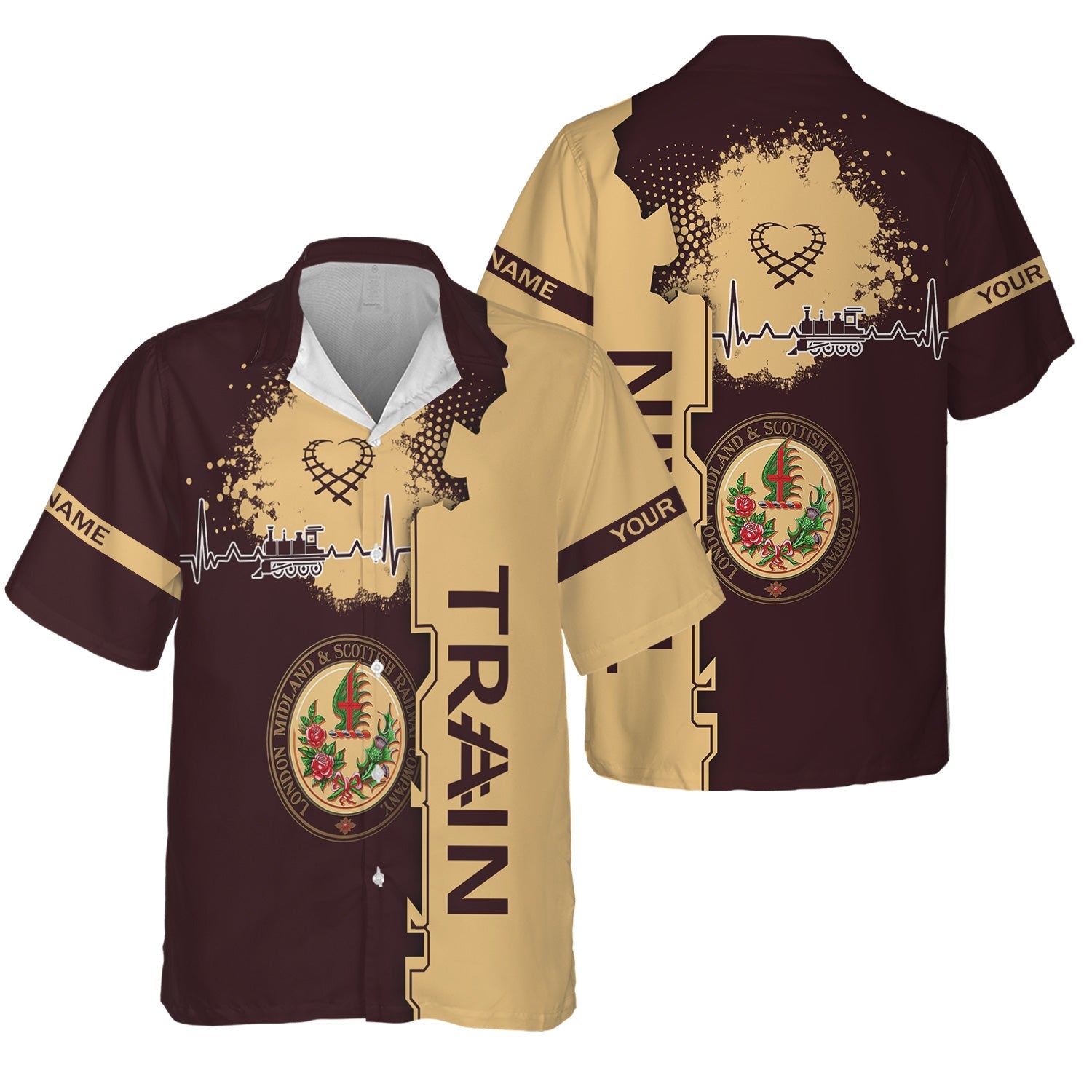 Railspirit Personalized London, Midland and Scottish Railway Hawaiian Shirt Engine Heartbeat and Track Love Style Shirt Gift Idea For Train Lovers
