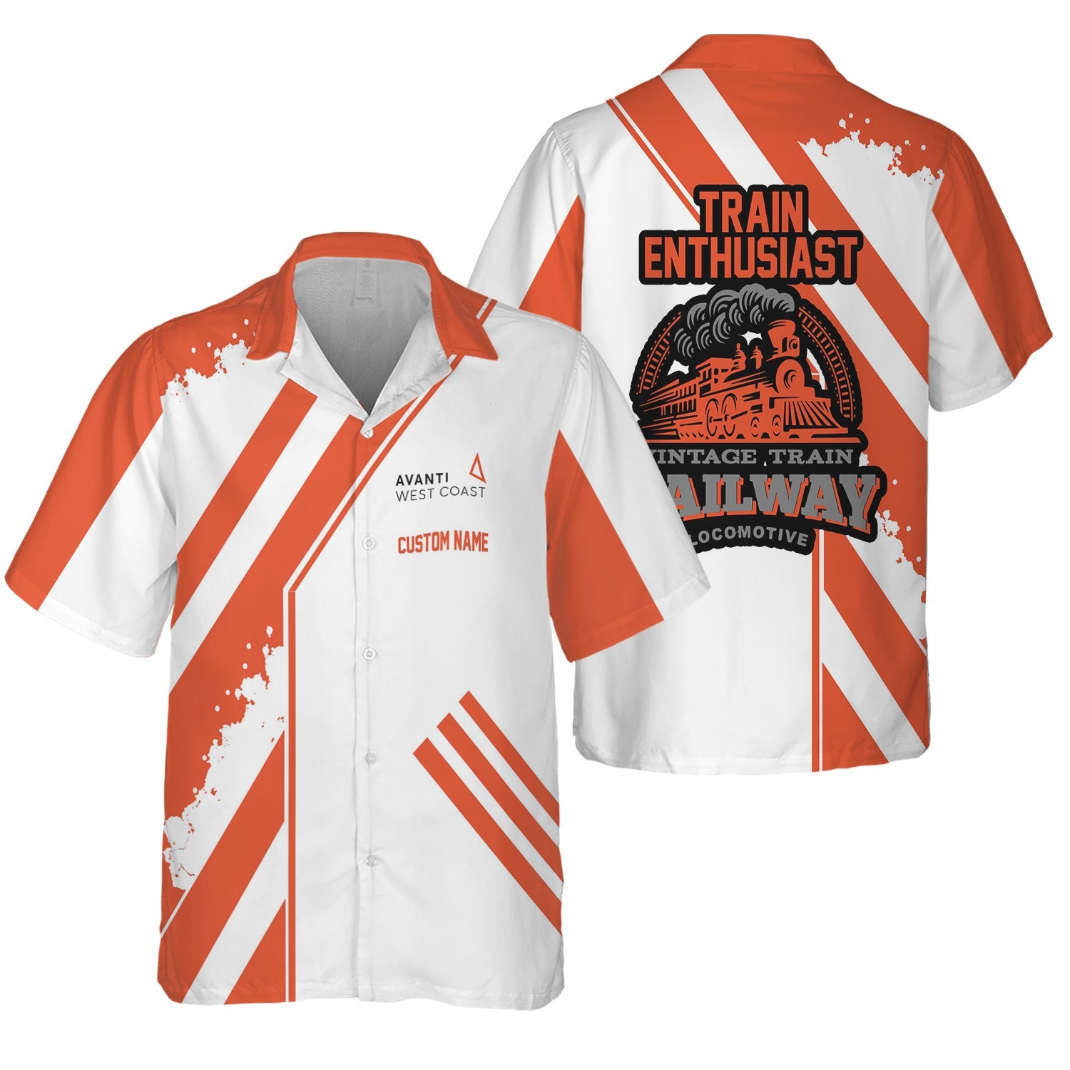 Railspirit Personalized Avanti West Coast Hawaiian Shirt Locomotive Design Train Shirt for Train Enthusiast