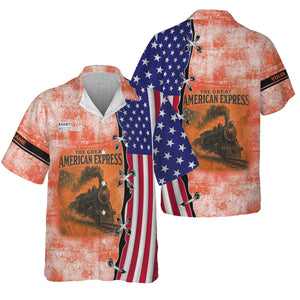 Railspirit Personalized Avanti West Coast Hawaiian Shirt Retro American Express Train With USA Flag Shirt
