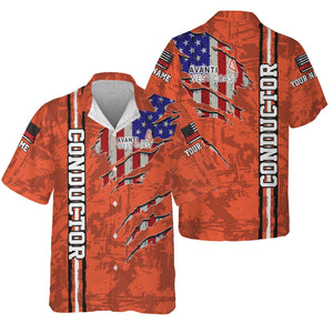Railspirit Personalized Avanti West Coast Hawaiian Shirt USA Flag Claw Art with Custom Job Train Shirt