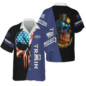 Railspirit Personalized London and North Eastern Railway Hawaiian Shirt Train Skull American Flag Shirt All Over Print