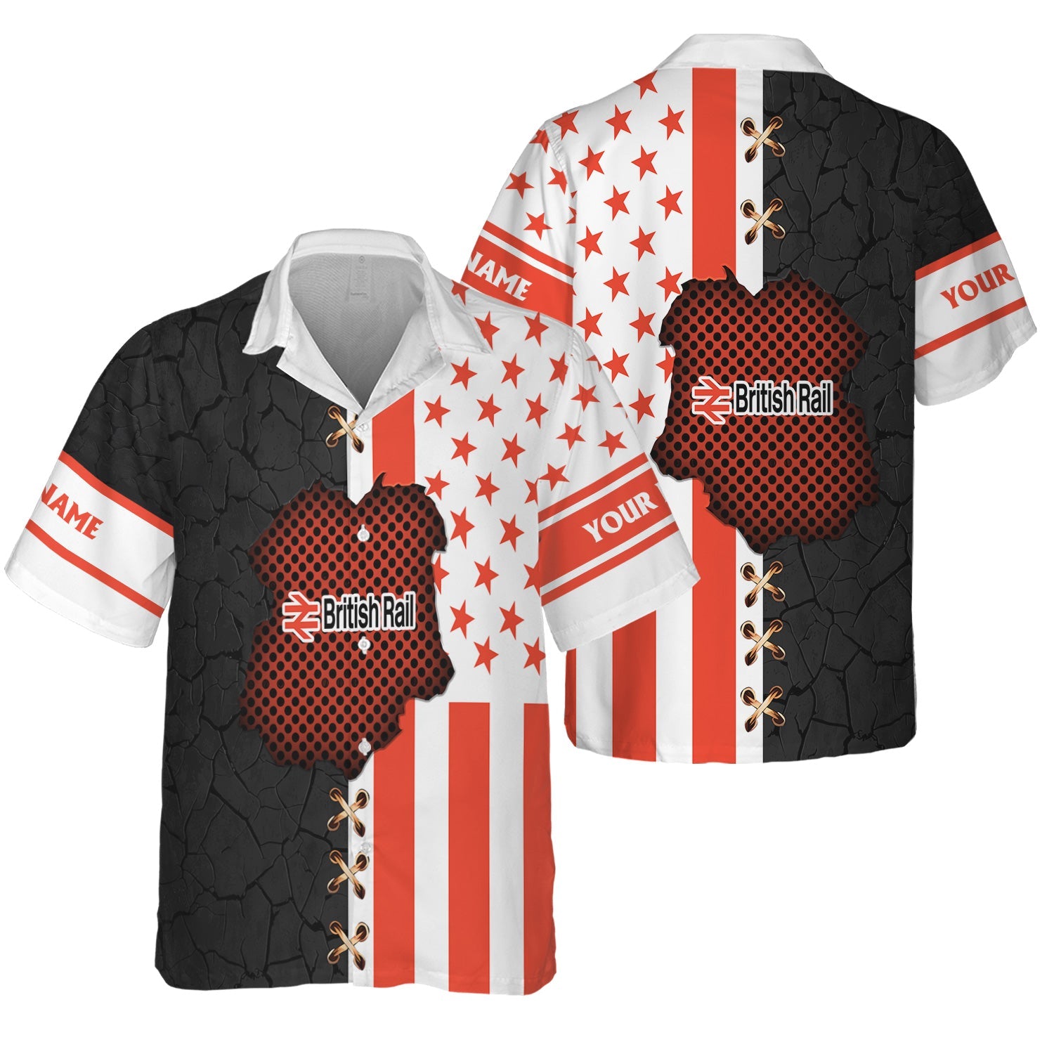 Railspirit Personalized British Railway Hawaiian Shirt American Flag with Crack Effect Train Shirt