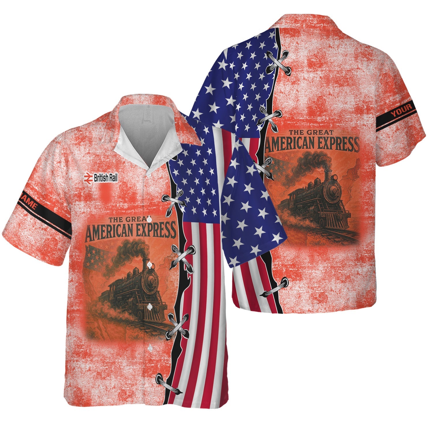 Railspirit Personalized British Railway Hawaiian Shirt Retro American Express Train With USA Flag Shirt