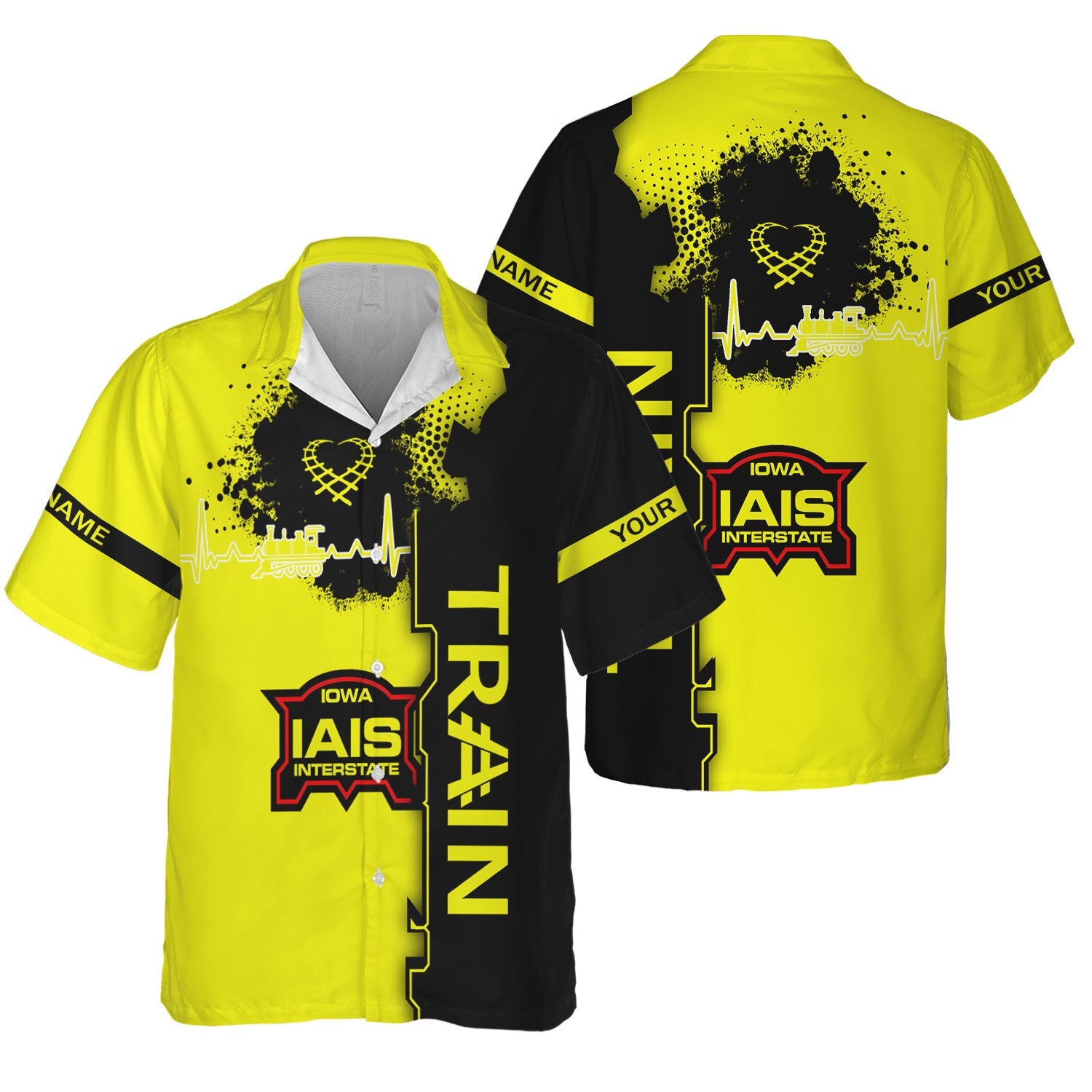 Railspirit Personalized Iowa Interstate Railroad Hawaiian Shirt Engine Heartbeat and Track Love Style IAIS Shirt Gift Idea For Train Lovers