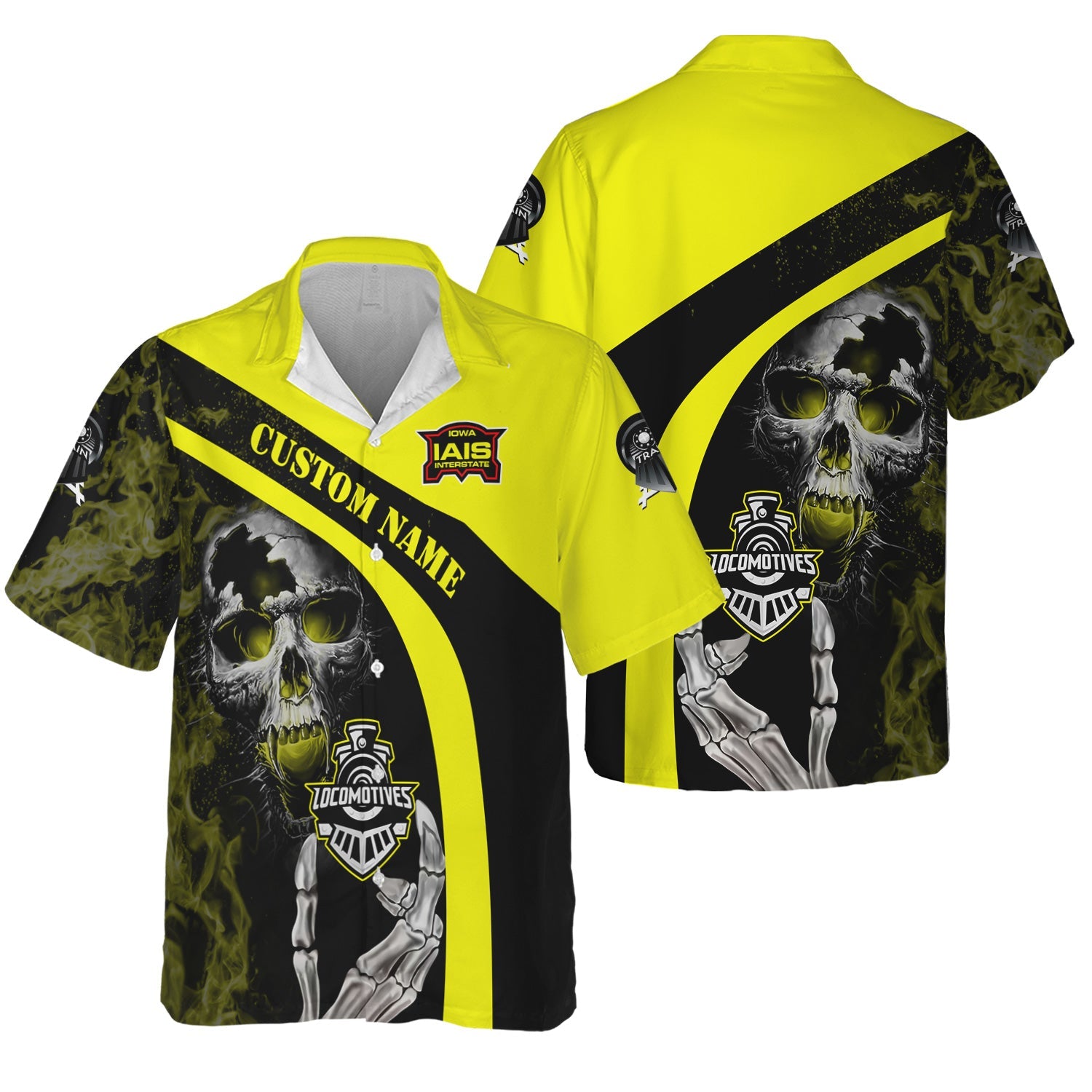 Railspirit Personalized Iowa Interstate Railroad Hawaiian Shirt Flame Skull Design IAIS Train Shirt for Locomotive Fans