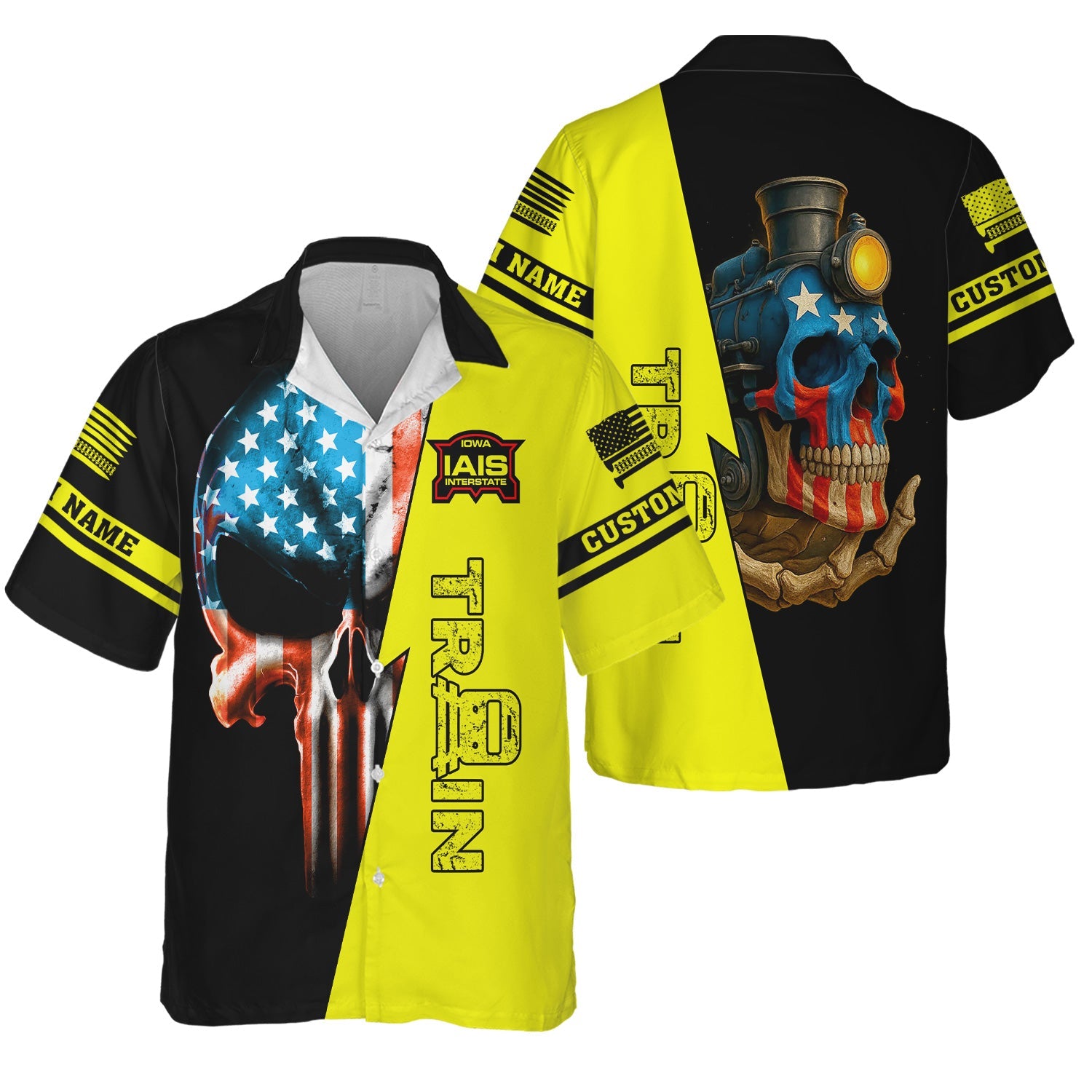 Railspirit Personalized Iowa Interstate Railroad Hawaiian Shirt Train Skull American Flag IAIS Shirt All Over Print