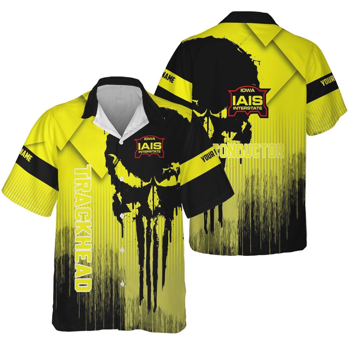 Railspirit Personalized Iowa Interstate Railroad Hawaiian Shirt Skull Design with Custom Job IAIS Train Shirt for Trackhead Crew