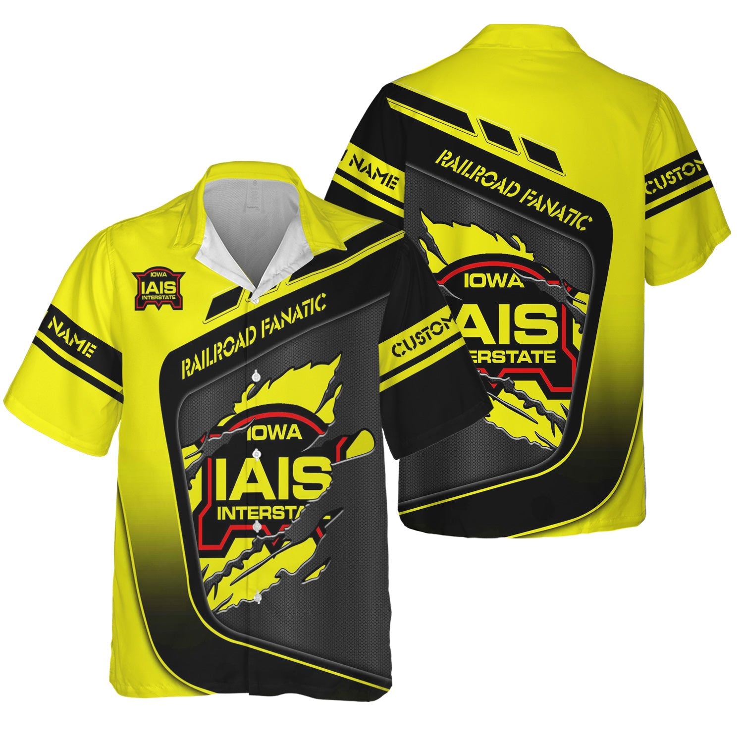 Railspirit Personalized Iowa Interstate Railroad Hawaiian Shirt Ripped Texture Style IAIS Train Shirt For Railroad Fanatic