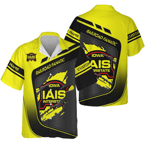 Railspirit Personalized Iowa Interstate Railroad Hawaiian Shirt Ripped Texture Style IAIS Train Shirt For Railroad Fanatic