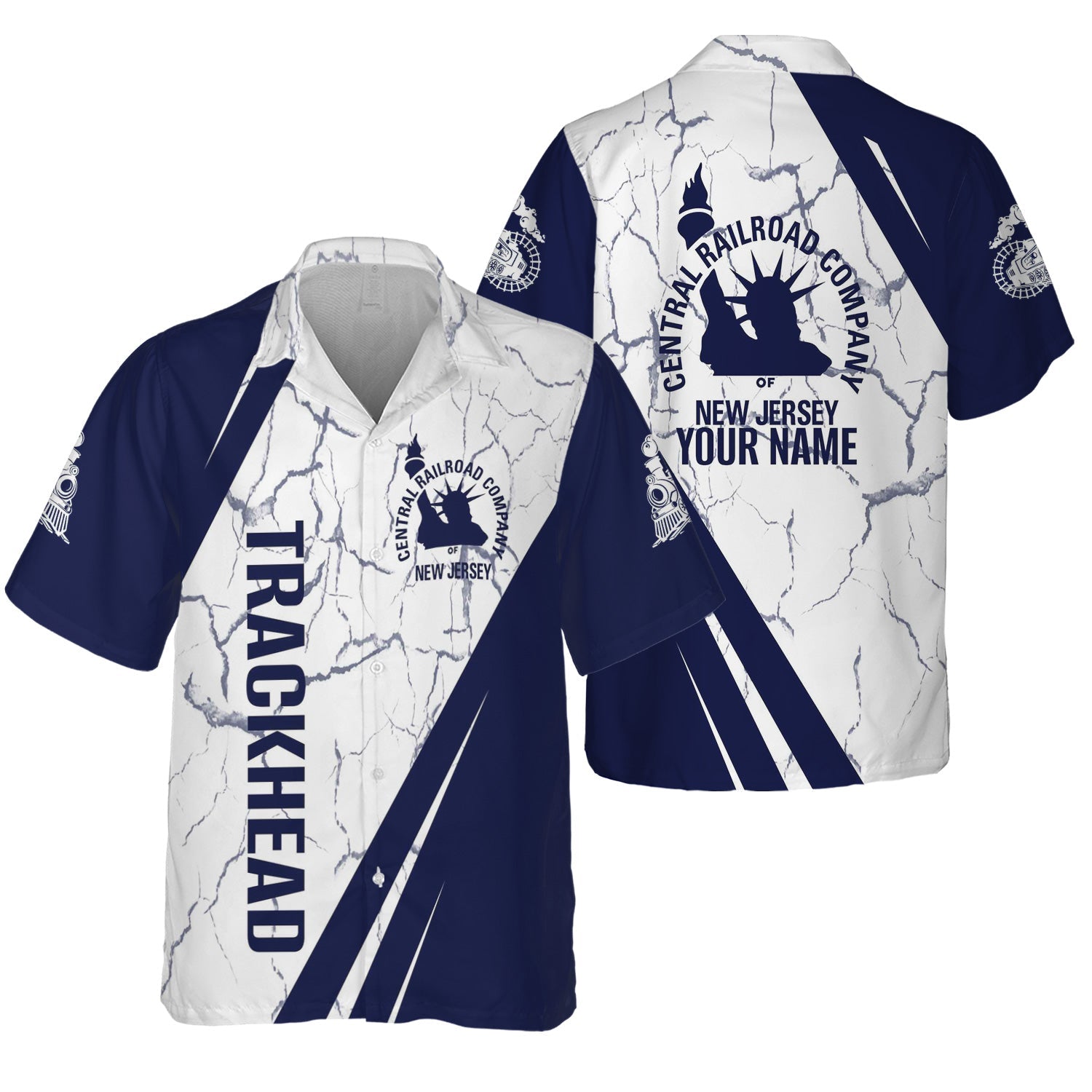 Railspirit Personalized Jersey Central Railroad Hawaiian Shirt Crackle Texture Style CNJ Shirt For Trackhead