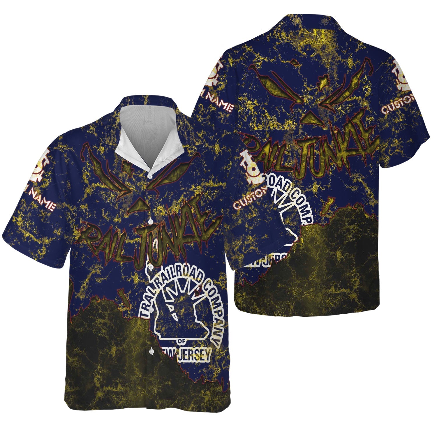 Railspirit Personalized Jersey Central Railroad Hawaiian Shirt Torn Graphic Style CNJ Train Shirt For Rail Junkie