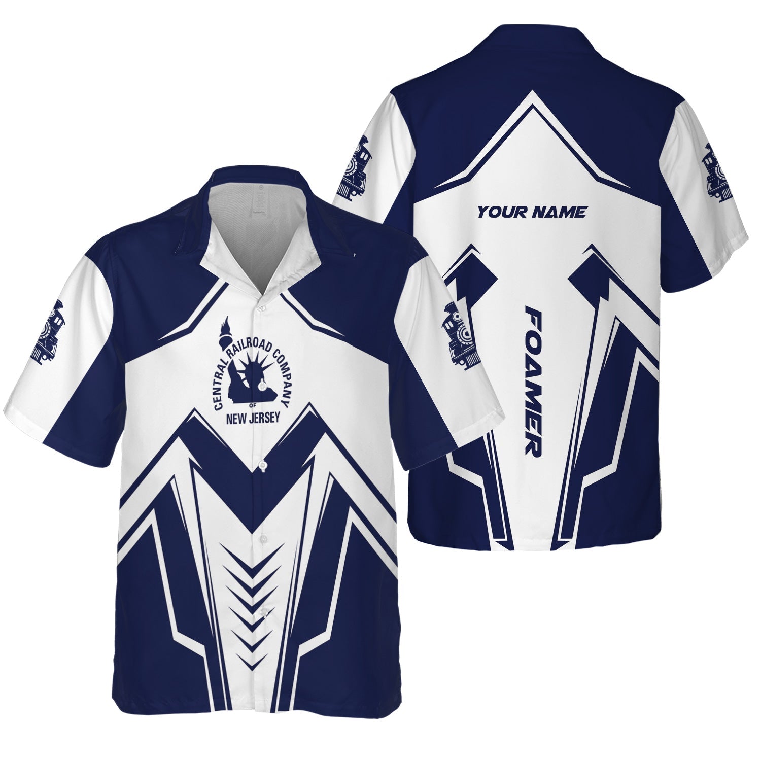 Railspirit Personalized CNJ Jersey Central Railroad Hawaiian Shirt Railway Trainspotter Style Shirt Gift Idea For Foamers