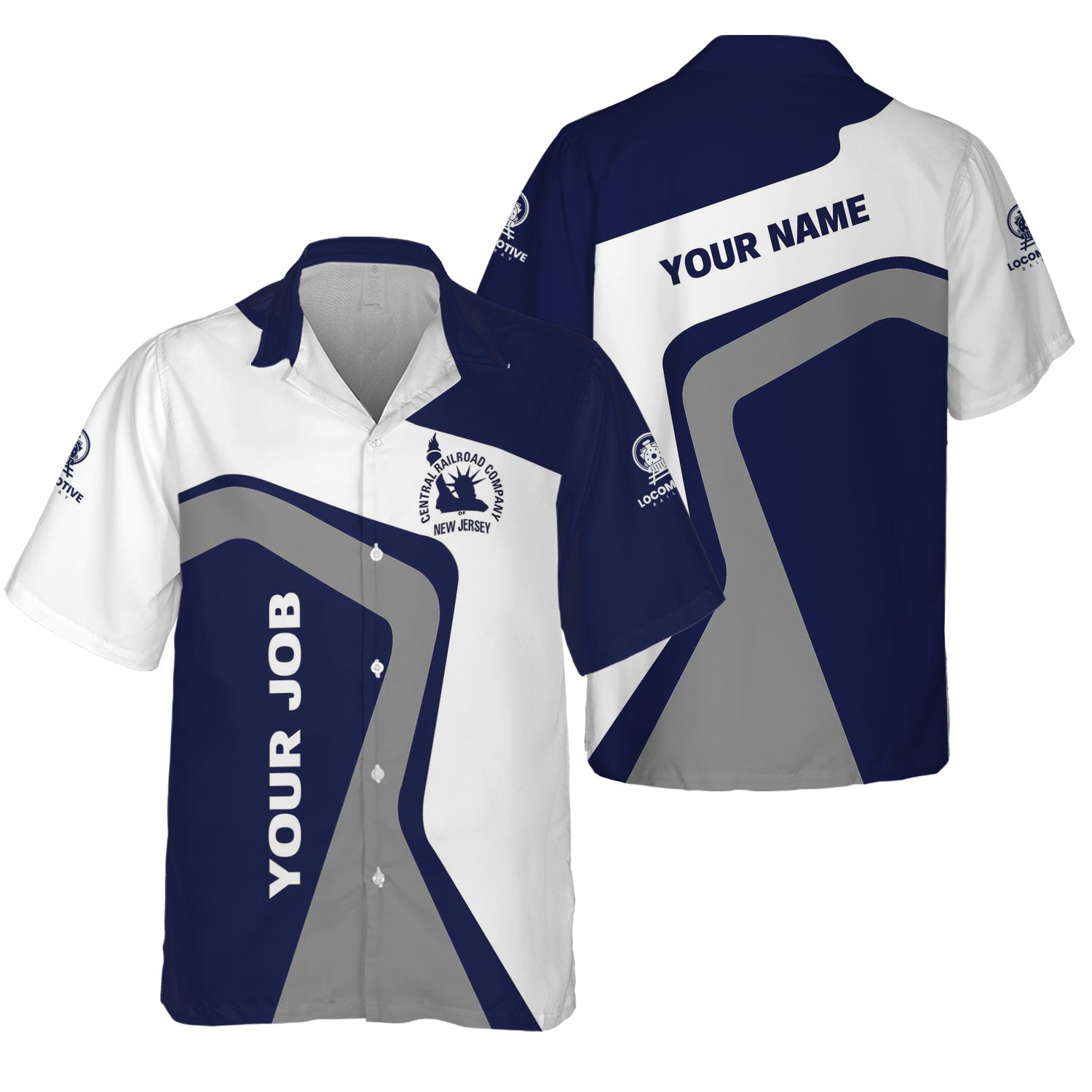 Railspirit Personalized Jersey Central Railroad Hawaiian Shirt Unique Design with Custom Job Position CNJ Train Shirt