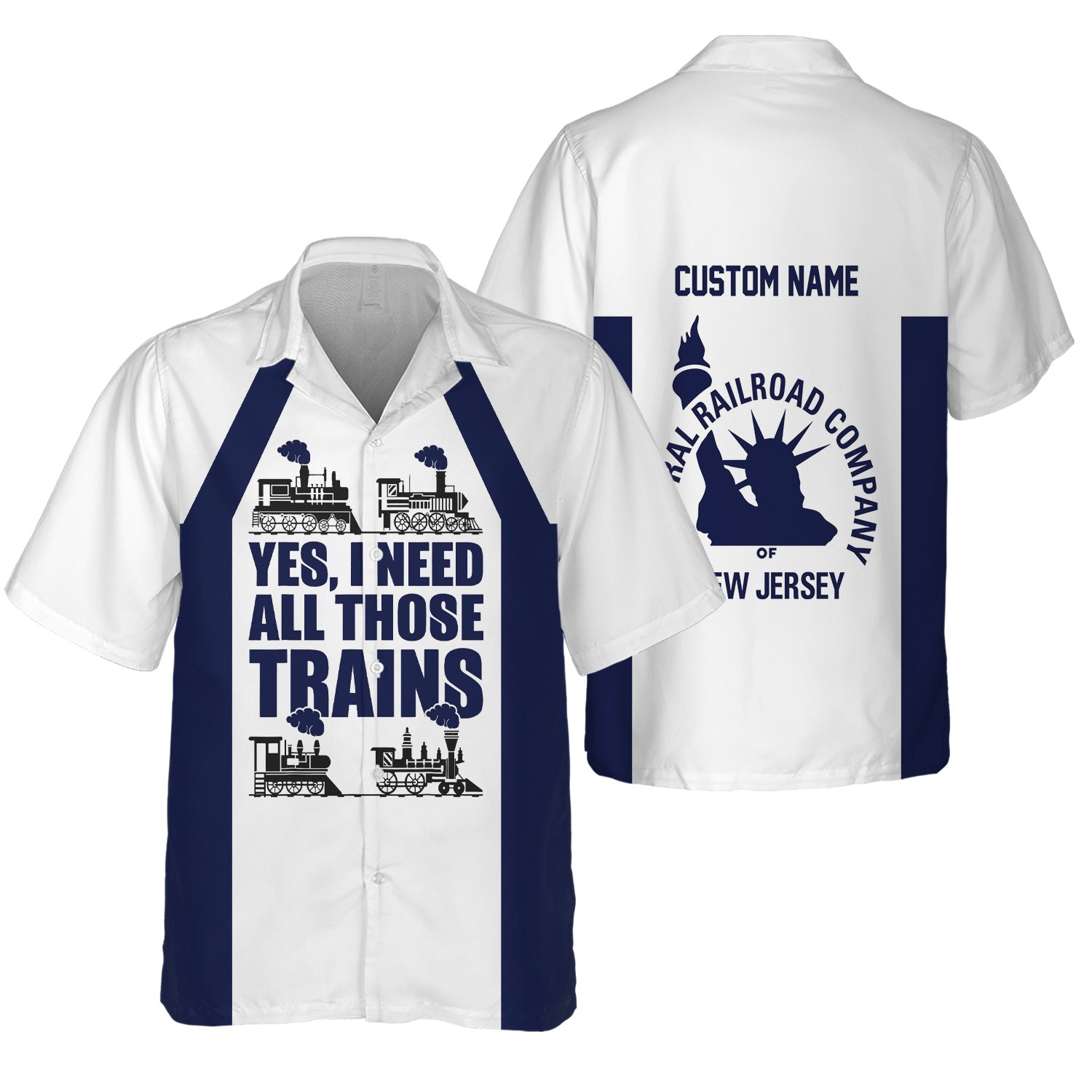 Railspirit Custom Name CNJ Jersey Central Railroad Hawaiian Shirt Yes I Need All Those Train Printed Shirt
