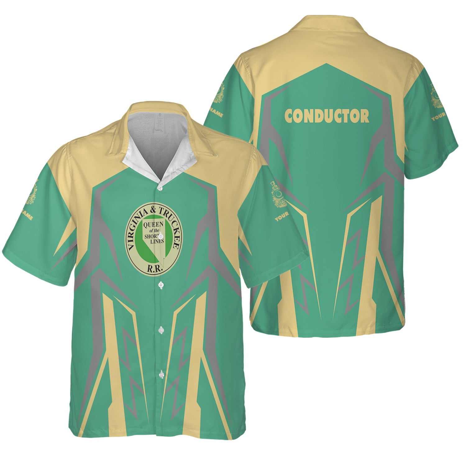 Railspirit Personalized Virginia & Truckee Railroad Hawaiian Shirt Futuristic Design with Custom Job Train Shirt