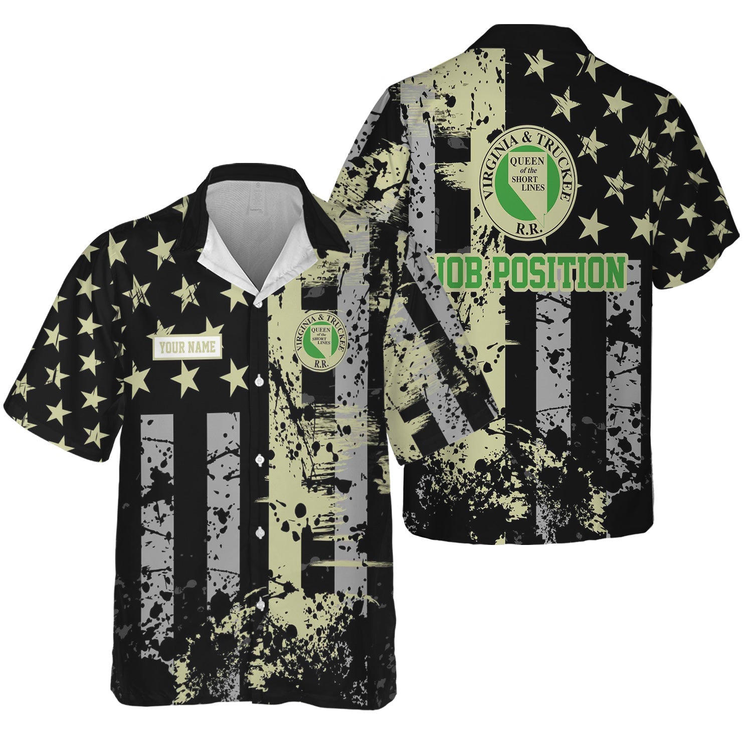 Railspirit Personalized Virginia & Truckee Railroad Hawaiian Shirt Artistic Paint American Flag Style Train Shirt