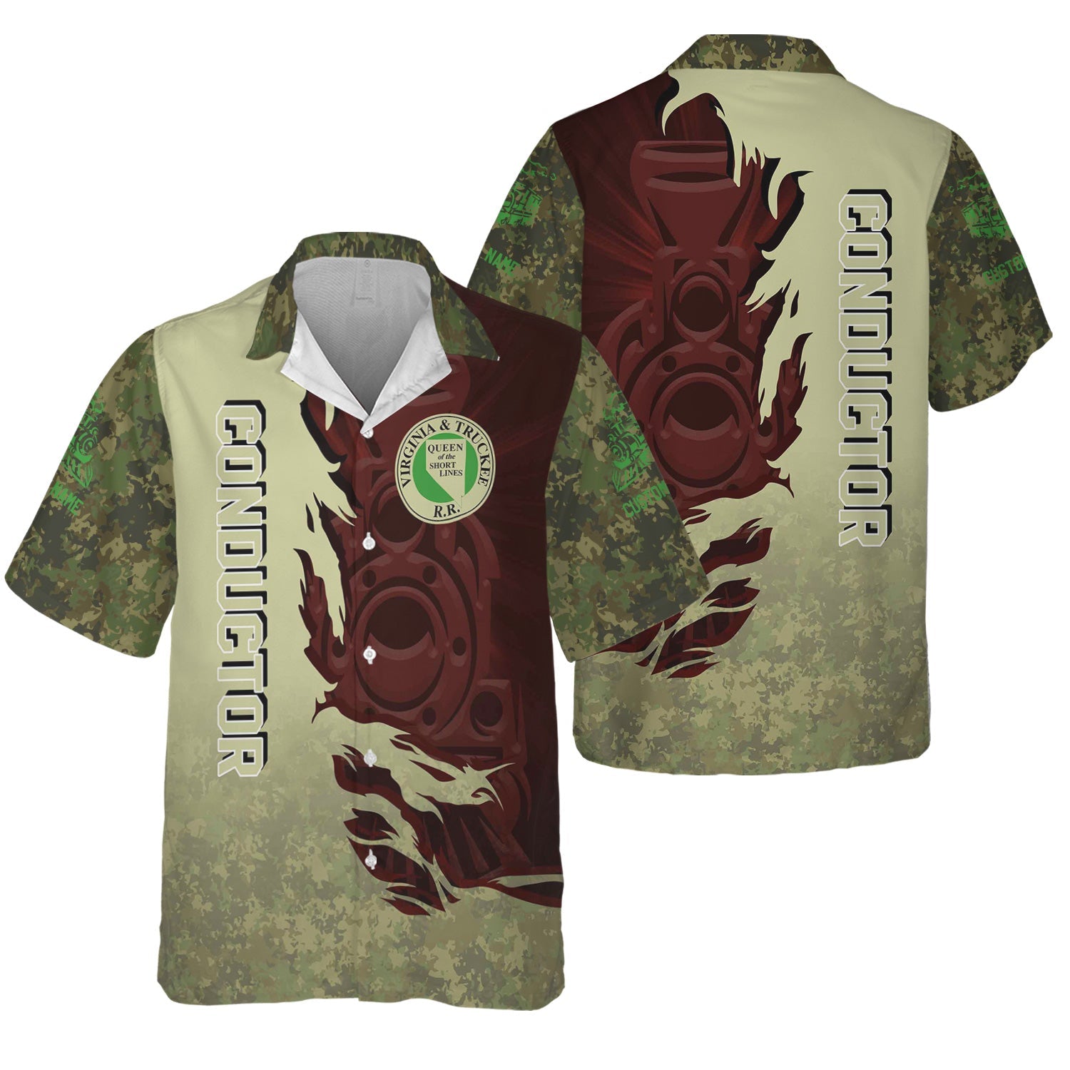 Railspirit Personalized Virginia & Truckee Railroad Hawaiian Shirt Blazing Style with Custom Position Train Shirt