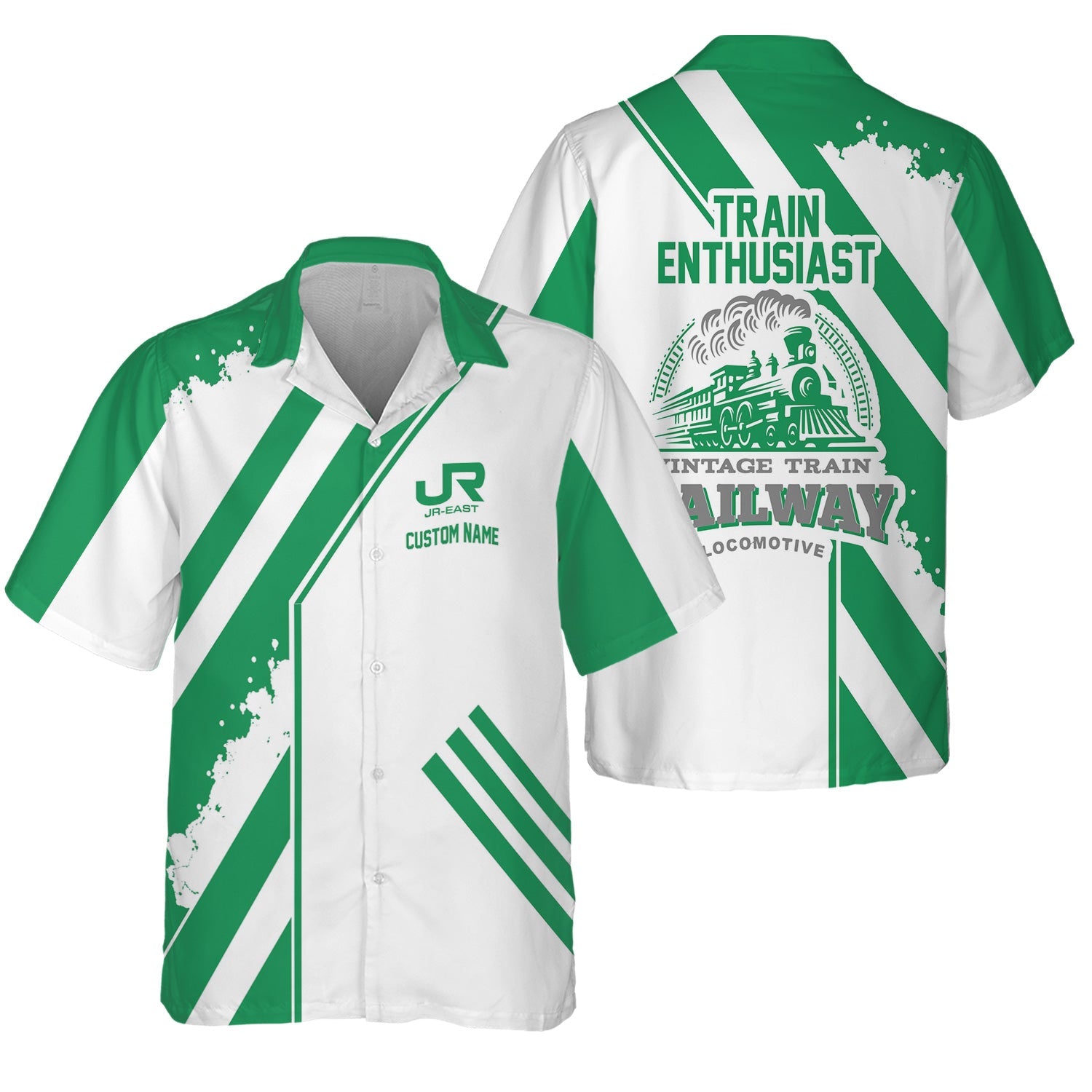Railspirit Personalized East Japan Railway Hawaiian Shirt Locomotive Design JR-EAST Train Shirt for Train Enthusiast