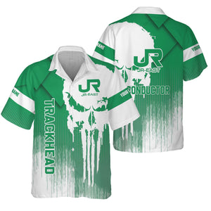 Railspirit Personalized East Japan Railway Hawaiian Shirt Skull Design with Custom Job JR-EAST Train Shirt for Trackhead Crew