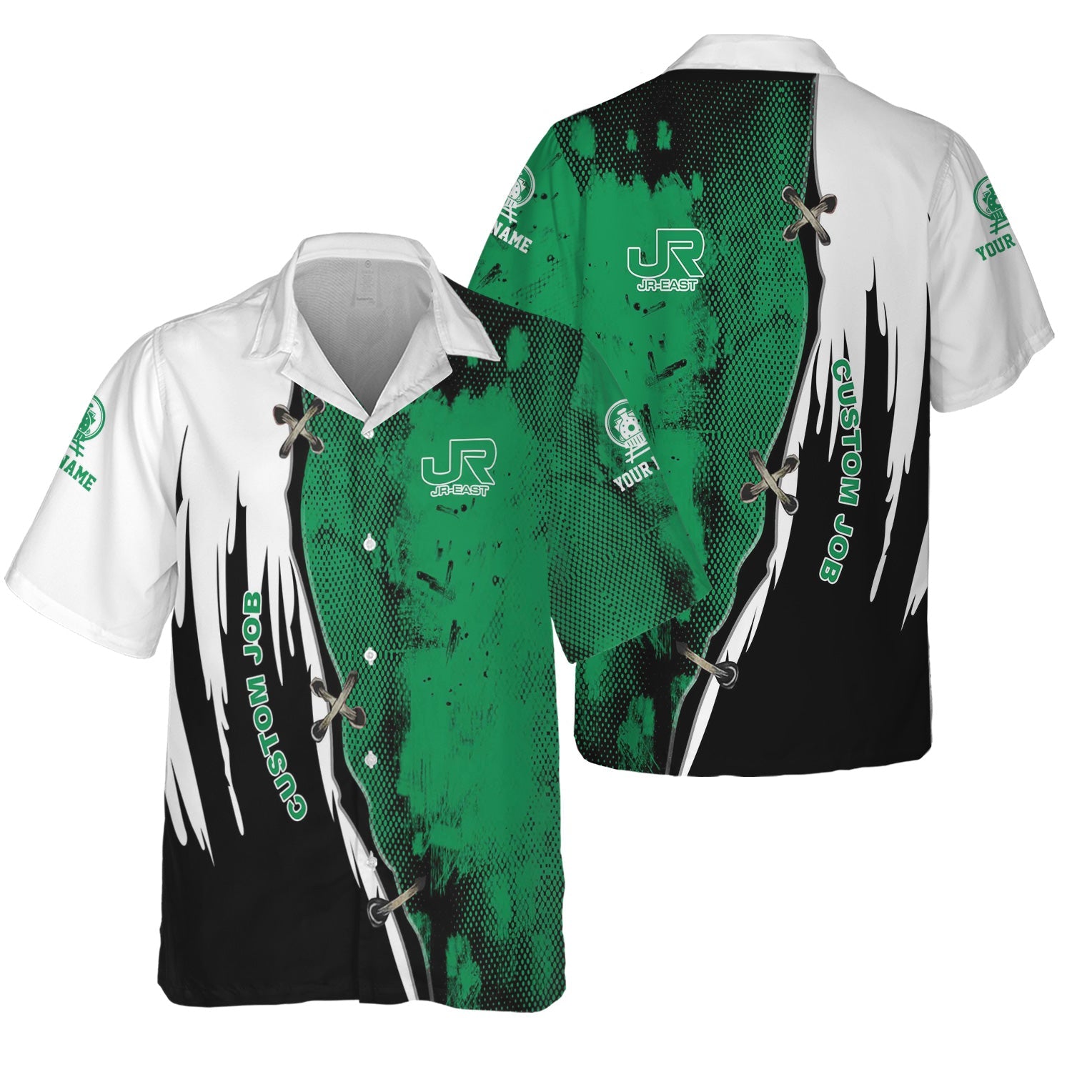 Railspirit Personalized East Japan Railway Hawaiian Shirt Retro Stitches Design with Custom Position JR-EAST Train Shirt