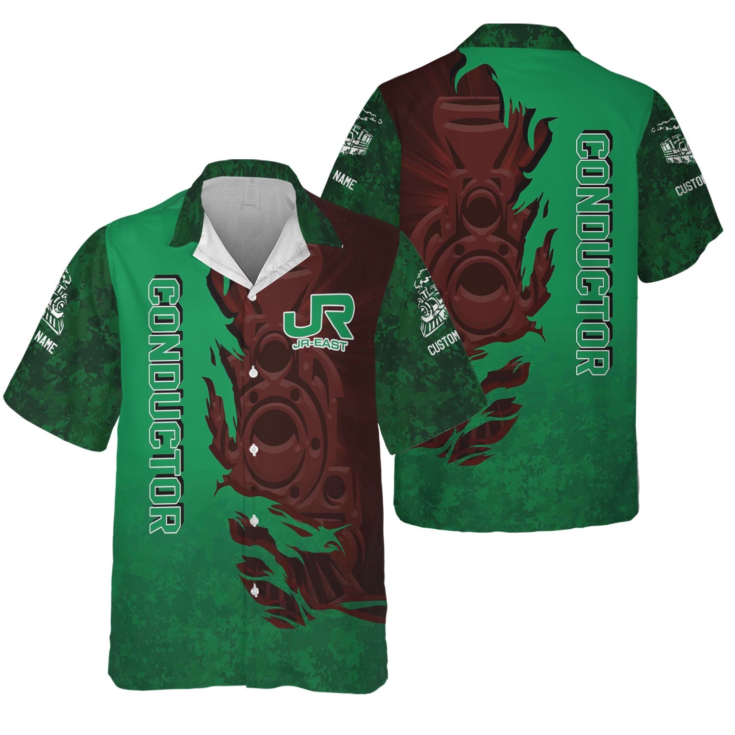Railspirit Personalized East Japan Railway Hawaiian Shirt Blazing Style with Custom Position JR-EAST Train Shirt