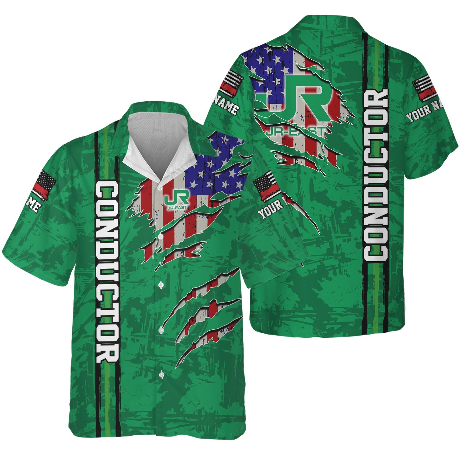 Railspirit Personalized East Japan Railway Hawaiian Shirt USA Flag Claw Art with Custom Job JR-EAST Train Shirt