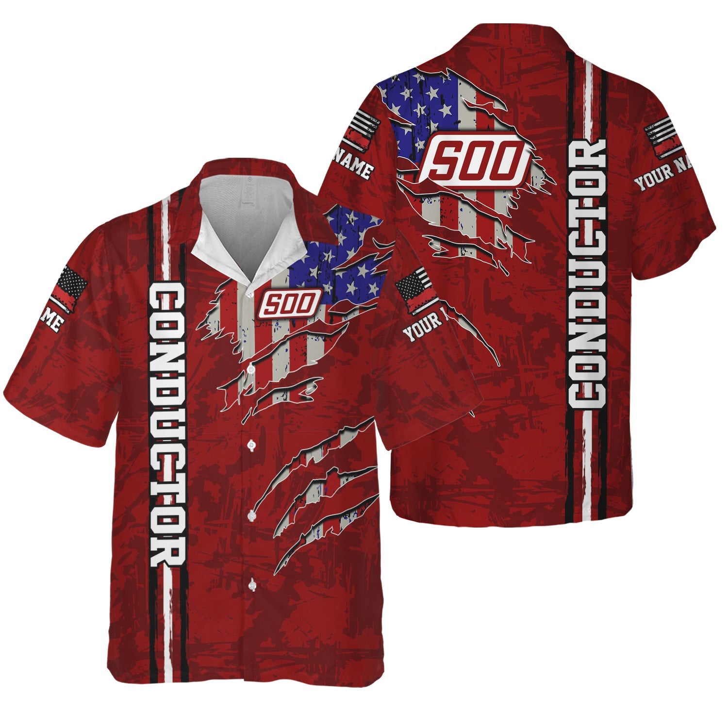 Railspirit Personalized Soo Line Railroad Hawaiian Shirt USA Flag Claw Art with Custom Job Train Shirt