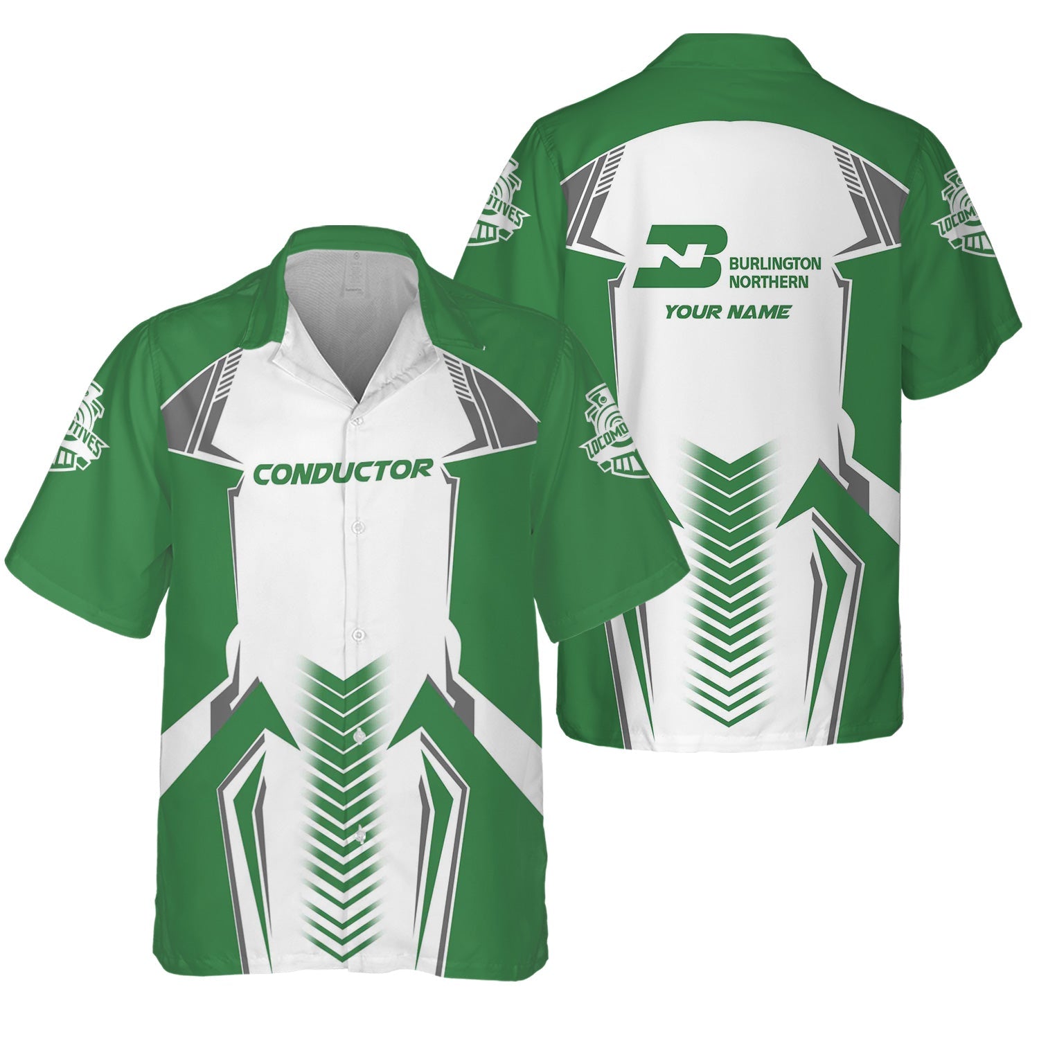 Railspirit Personalized Burlington Northern Railroad Hawaiian Shirt Standout Style with Custom Position Train Shirt