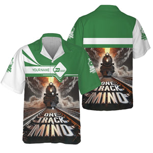 Railspirit Personalized Burlington Northern Railroad Hawaiian Shirt One Track Mind Train Printed Shirt