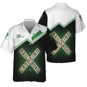 Railspirit Personalized Burlington Northern Railroad Hawaiian Shirt Railroad Crossing Printed Train Track Shirt