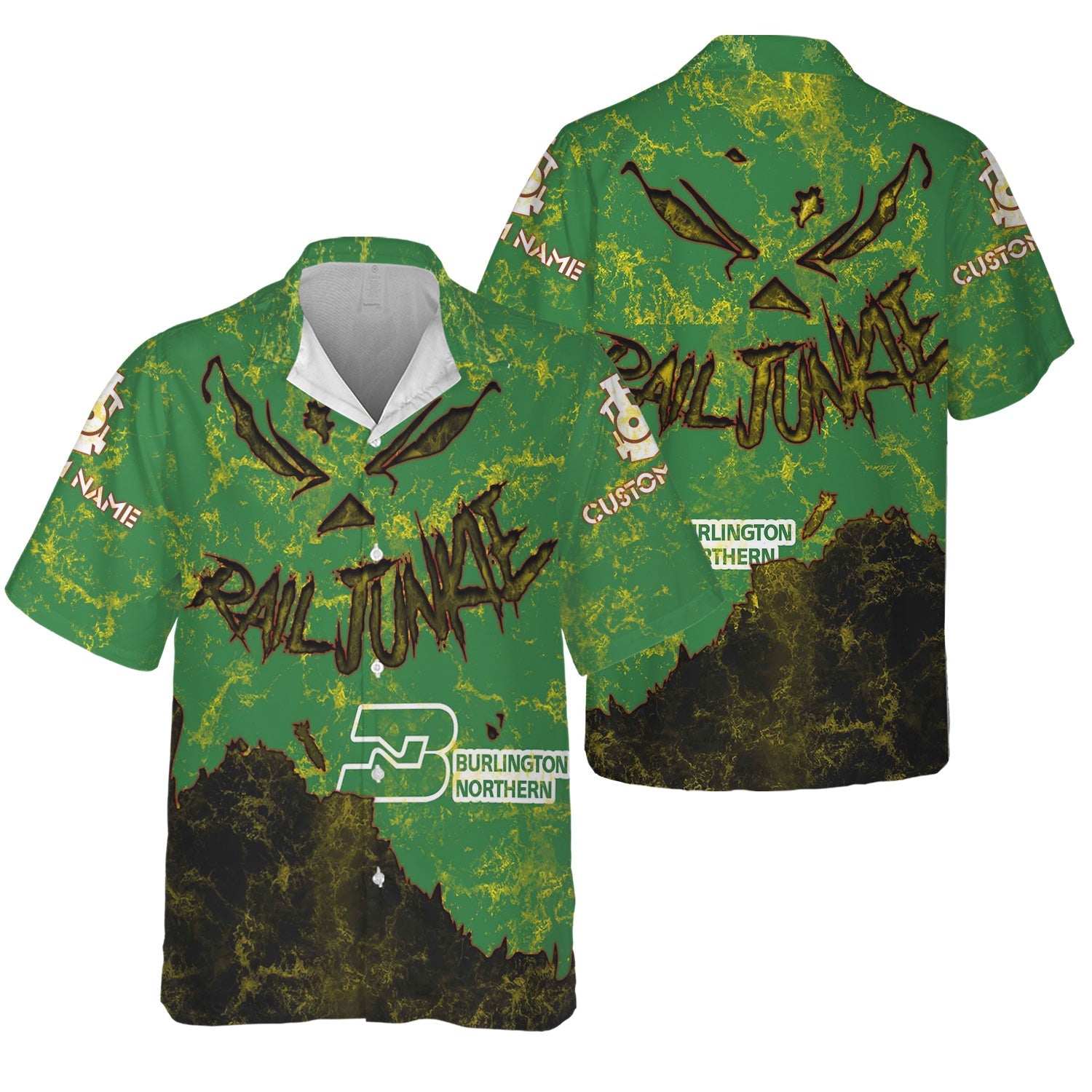 Railspirit Personalized Burlington Northern Railroad Hawaiian Shirt Torn Graphic Style Train Shirt For Rail Junkie