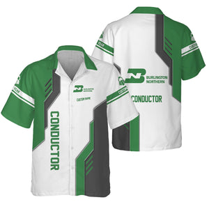 Railspirit Personalized Burlington Northern Railroad Hawaiian Shirt Unique Railway Style with Custom Job Train Shirt