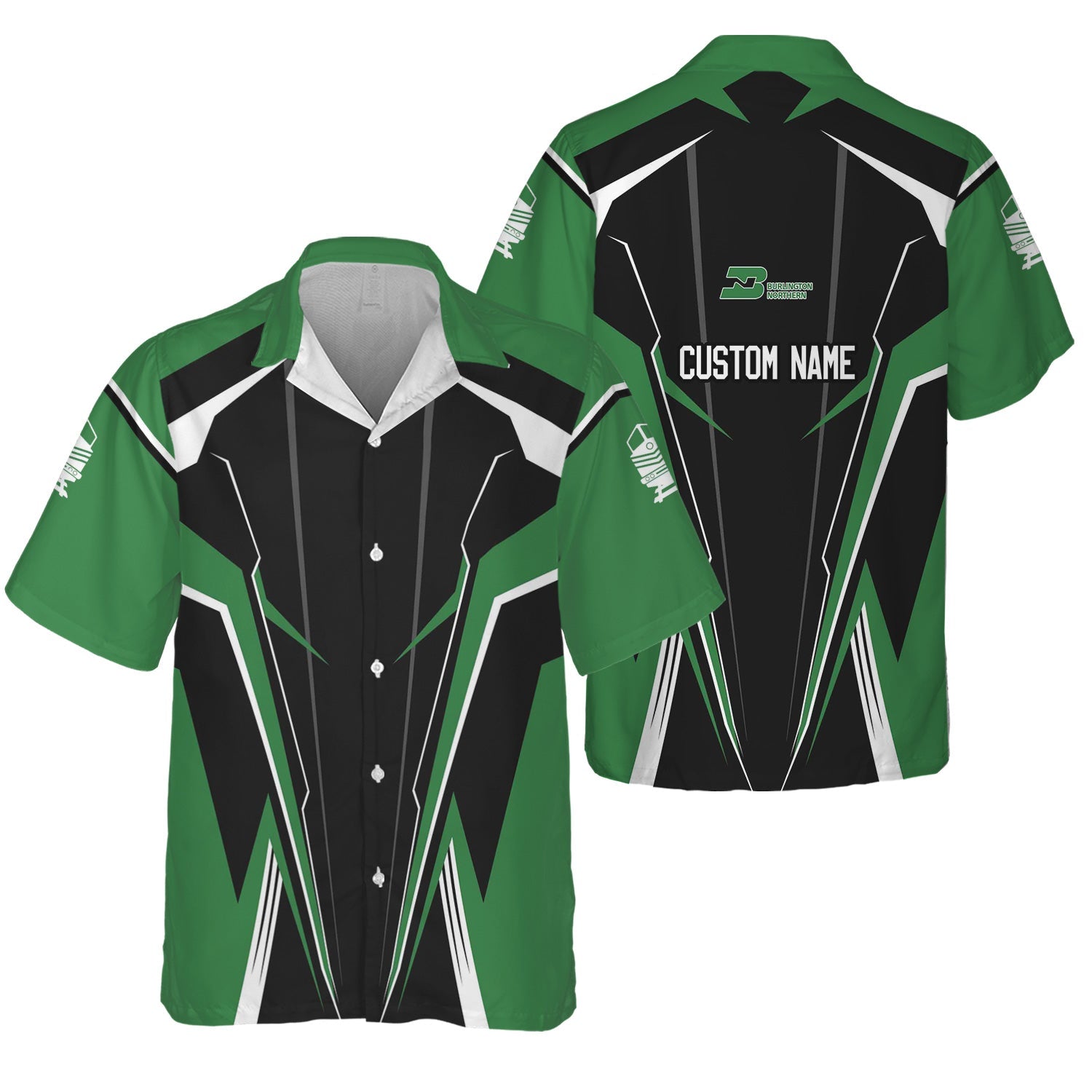 Railspirit Personalized Burlington Northern Railroad Hawaiian Shirt Lightning-Edge Design Train Shirt For Railroad Lovers