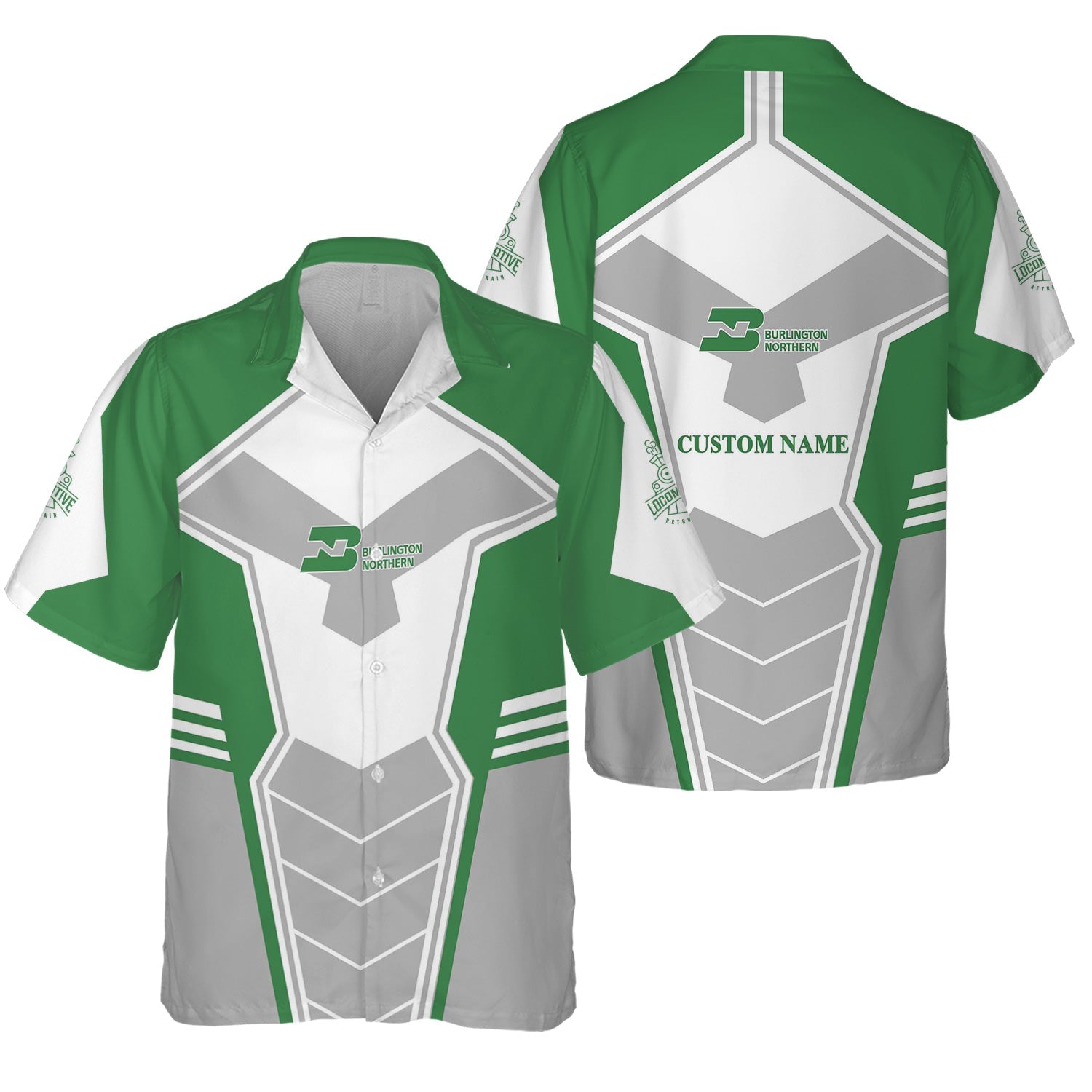 Railspirit Personalized Burlington Northern Railroad Hawaiian Shirt Engine-Inspired Style Train Shirt for Railroad Fanatic