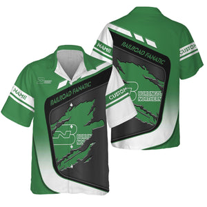 Railspirit Personalized Burlington Northern Railroad Hawaiian Shirt Ripped Texture Style Train Shirt For Railroad Fanatic