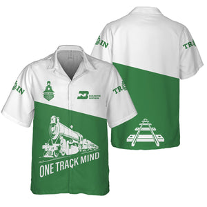 Railspirit Personalized Burlington Northern Railroad Hawaiian Shirt One Track Mind Unisex Train Shirt Gift Idea For Train Lover