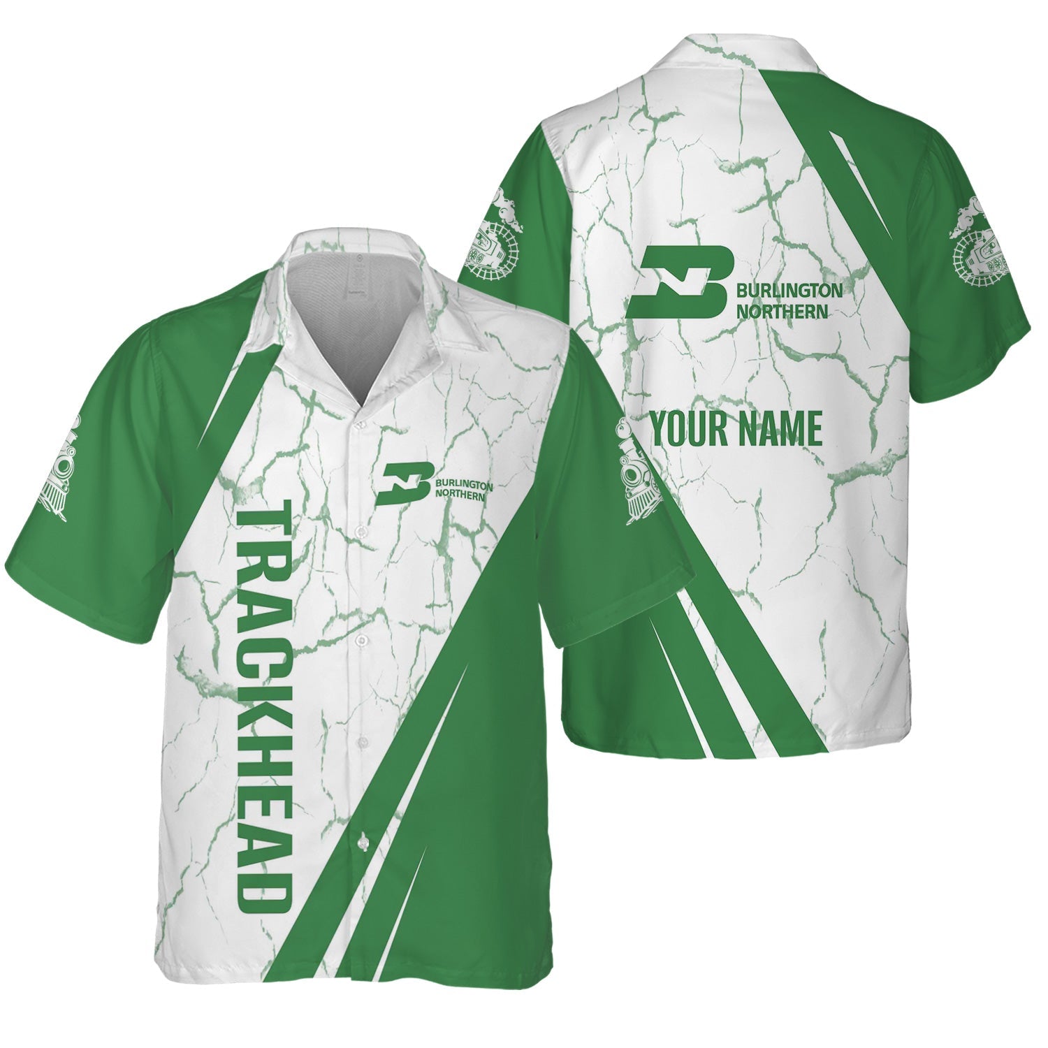 Railspirit Personalized Burlington Northern Railroad Hawaiian Shirt Crackle Texture Style Shirt For Trackhead