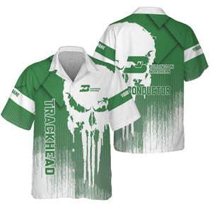 Railspirit Personalized Burlington Northern Railroad Hawaiian Shirt Skull Design with Custom Job Train Shirt for Trackhead Crew