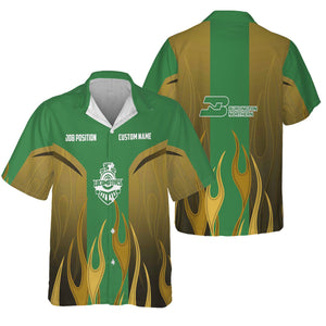 Railspirit Custom Name and Job Title Burlington Northern Railroad Hawaiian Shirt Flame Graphic Train Shirt For Rail Workers