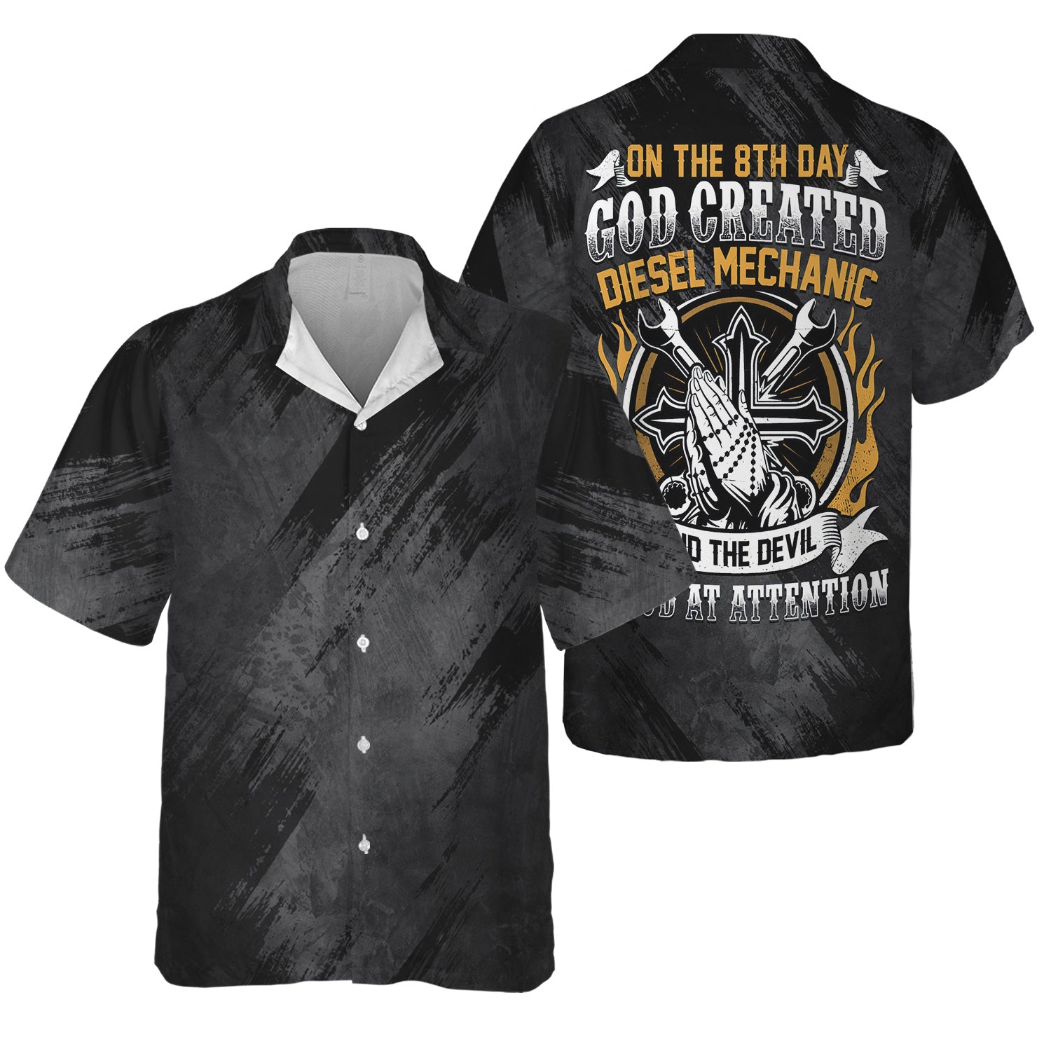 On the 8th Day God Created Diesel Mechanic T-Shirt, Christian Mechanic Hoodie with Cross, Praying Hands & Tools, Perfect Gift for Diesel Techs