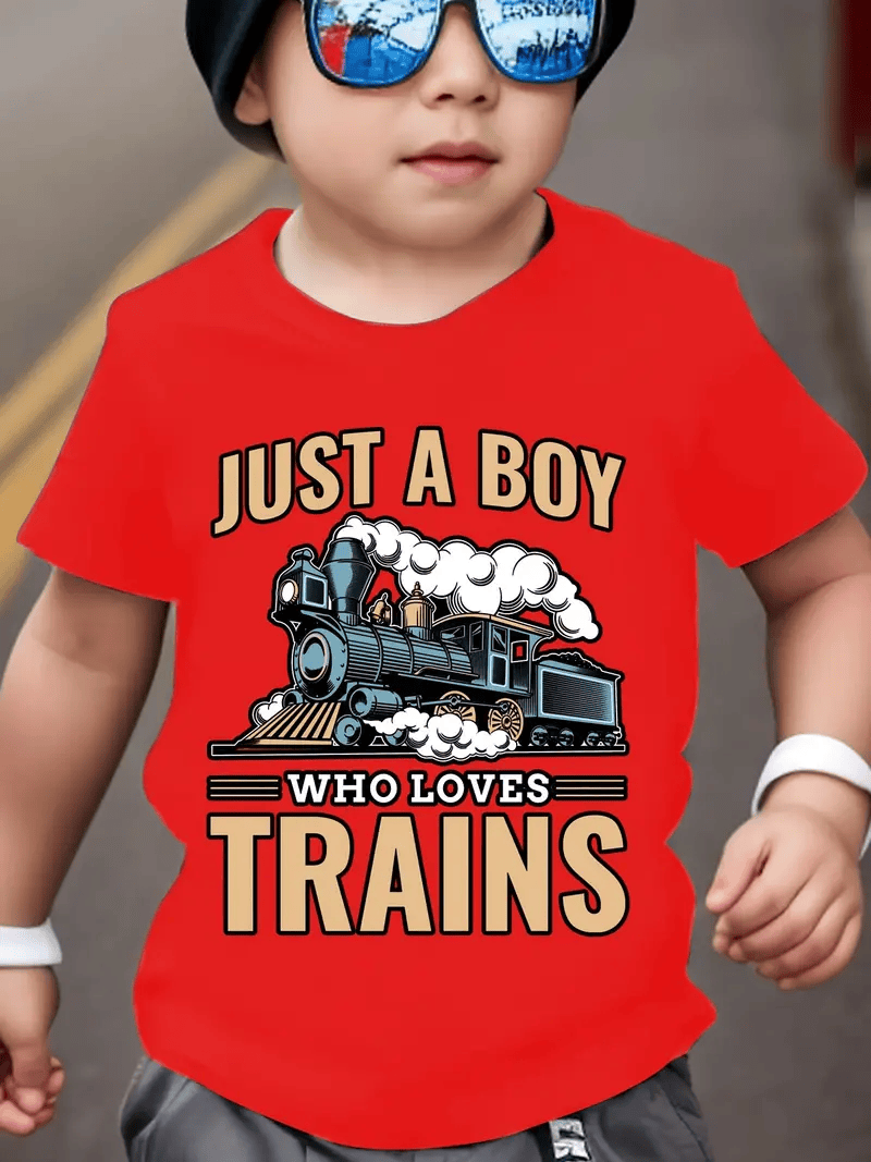 Railspirit Just A Boy Who Loves Train Printed T Shirt Train Gift Idea