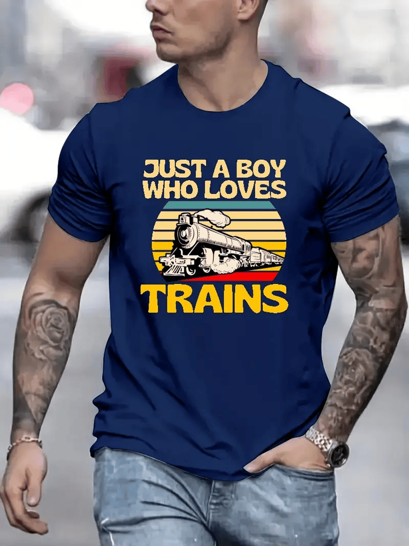 Railspirit Just A Boy Who Loves Trains Vintage Style T Shirt, Gift For Train Lovers